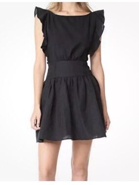 Free People Black Ruffle Sleeve Fit-and-Flare Dress